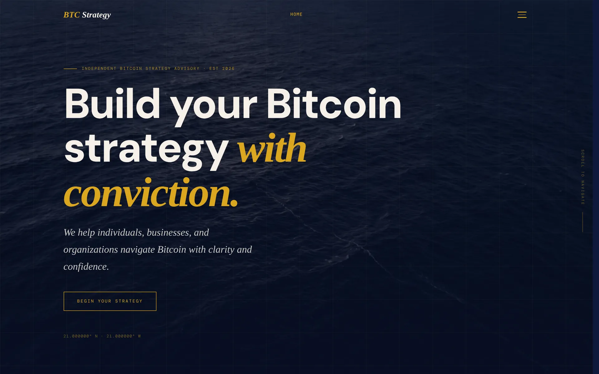 BTC Strategy website, first screen