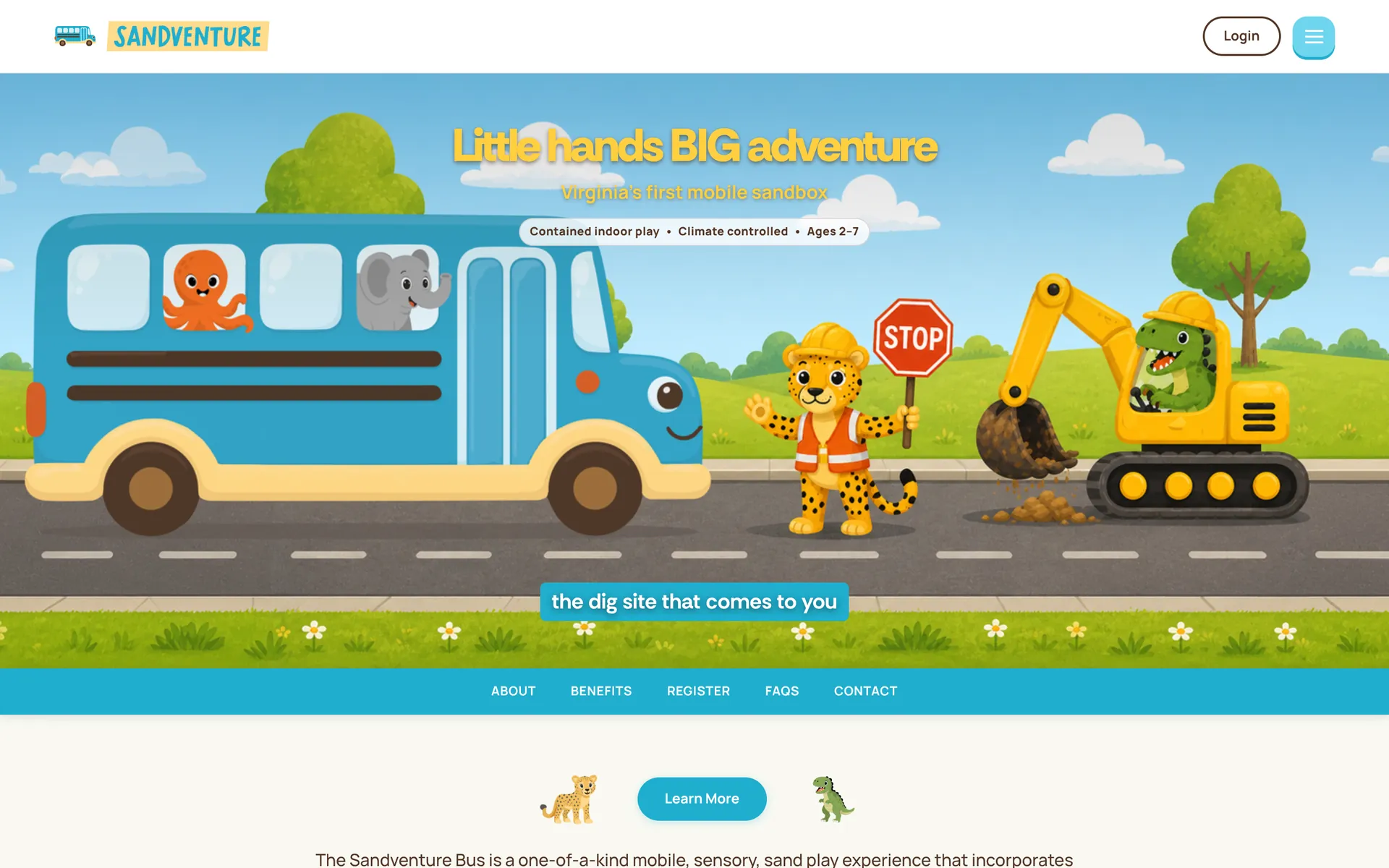 Sandventure Bus website, first screen